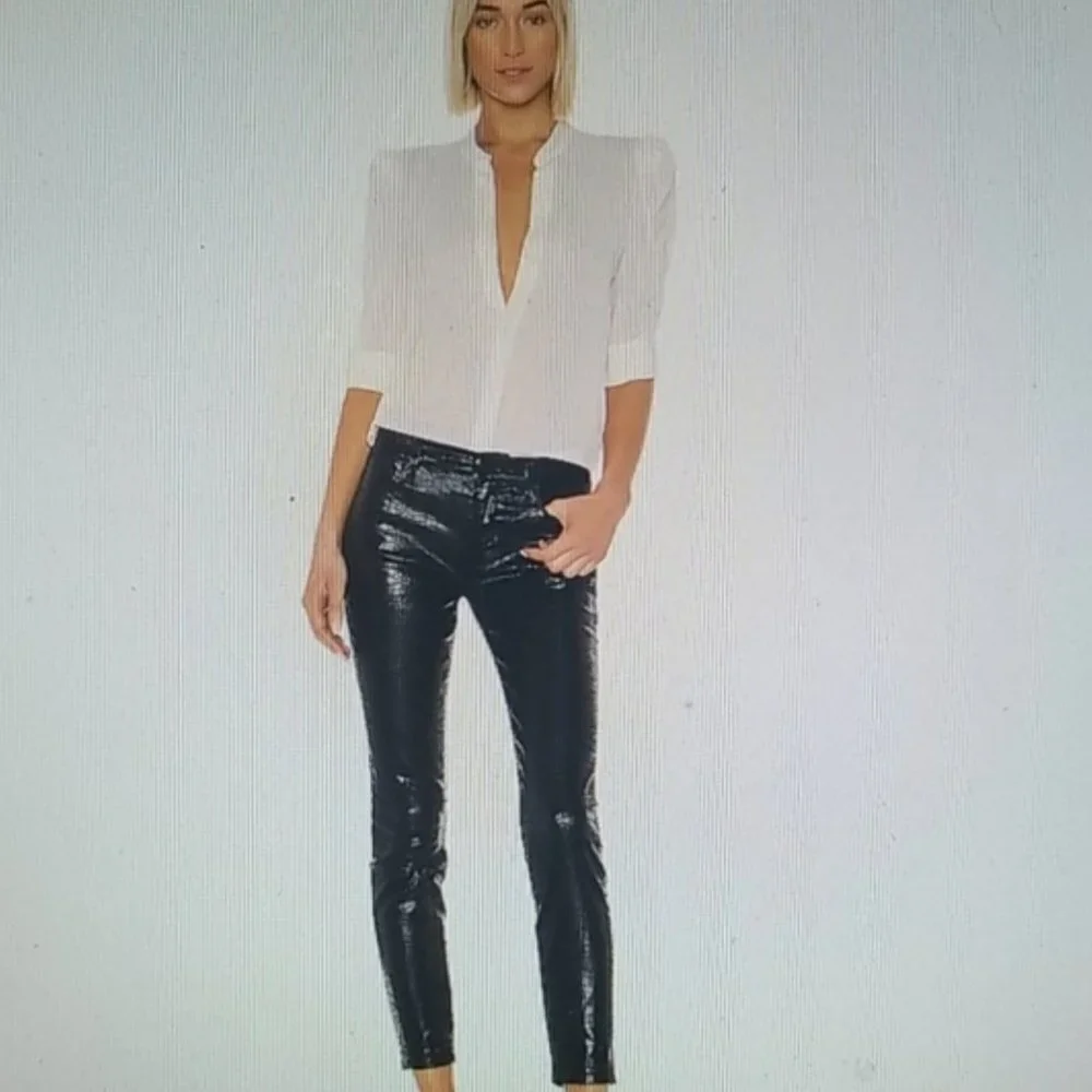 FRAME Le High Skinny Cropped Croc-effect Mid-Rise Skinny Jeans Black Size 28
